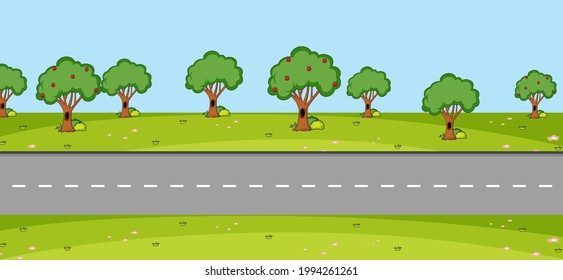 Empty park landscape scene with main street illustration