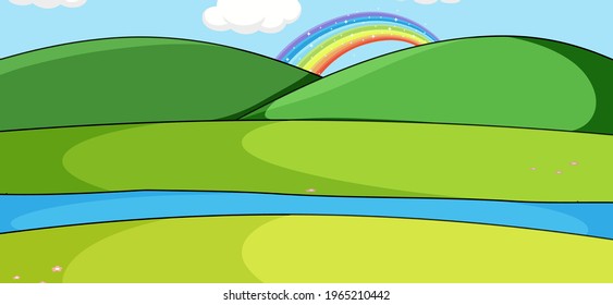 Leere Parklandschaft mit Regenbogen verbergen die Berggrafik