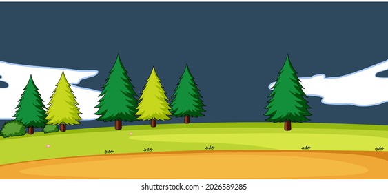 Leere Parklandschaft am Abend in einfacher Stilgrafik