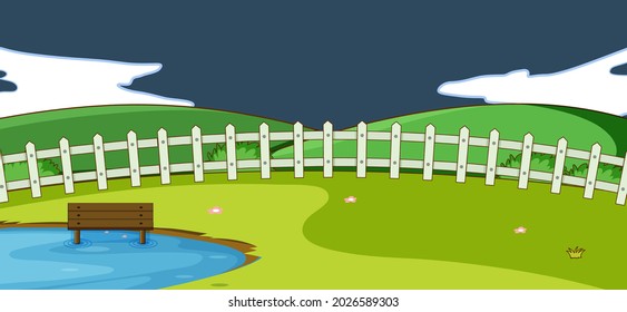 Empty park nature scene at night in simple style illustration