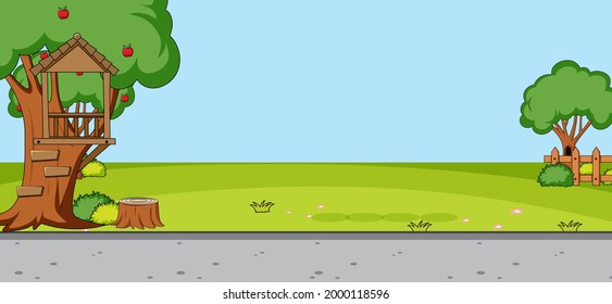 Empty park nature scene in simple style illustration