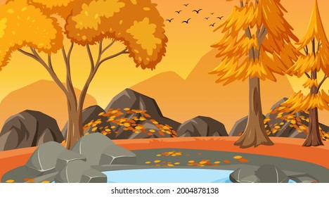 Empty park nature scene at sunset time illustration