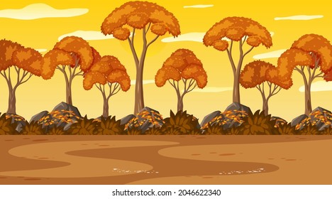 Empty park nature scene at sunset time illustration