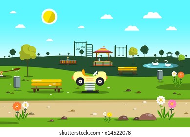 Empty Park - Playground  - City Garden Vector Cartoon