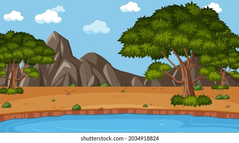 Empty park scene with some trees and lake illustration