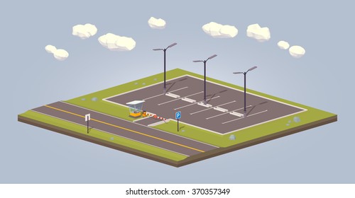 Empty parking lot. 3D lowpoly isometric vector concept illustration