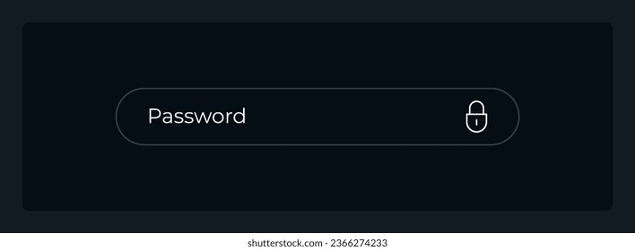 Empty password field UI element template. Editable isolated vector dashboard component. Flat user interface. Visual data presentation. Web design widget for mobile application with dark theme