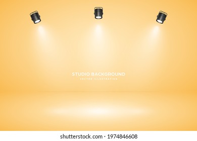 Empty pastel beige studio abstract background with spotlight effect. Product showcase backdrop. Stage lighting. Vector illustration.