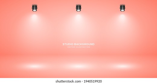Empty pastel peach studio abstract background with spotlight effect. Product showcase backdrop. Stage lighting. Vector illustration.