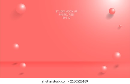 Fondo vacío del estudio Pastel Red Mock up. Ilustración de vectores editable con espacio de copia en EPS 10. Plantilla 3d minimalista. Perfecto para visualización de productos, diseño de contenido, banners, web, portadas, estudio.