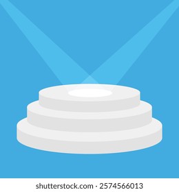 Empty pedestal for display. round stage podium with white spotlights. stage for award ceremony. 3d realistic platform. podium with light. flat design. vector illustration