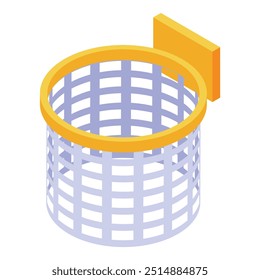 Empty pen holder basket for desk organizing isometric icon is standing on white background