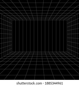 Empty Perspective Grid Abstract Black and White Line Floor and Room Background Design for Futuristic Product Display Vector Illustration