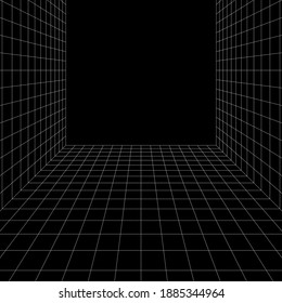 Empty Perspective Grid Abstract Black and White Line Background Design for Futuristic Product Display Vector Illustration