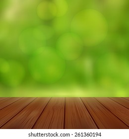 Empty perspective room with sparkling bokeh wall and wooden plank floor. Template mock up for display of your product.