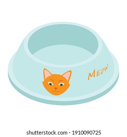 Empty pet bowl for cat. Isolated on white background. Isometric view. Vector