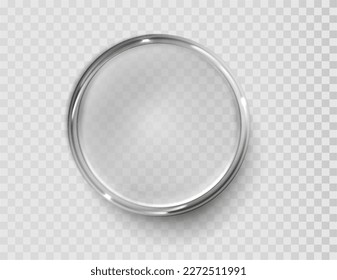 Empty petri dish isolated isolated on transparent. Transparent chemistry glassware, round displays