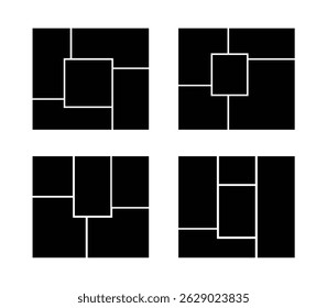 Empty photo frame collage grid. Picture frame horizontal composition. Wall gallery layout design concept for presentation, poster, mockup, banner, flyer. Vector.