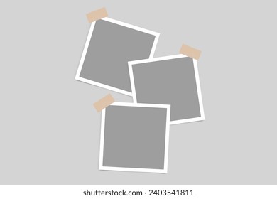 Empty photo frame collection design with adhesive tape. Photo frame templates of different sizes with shadow. Vector illustration