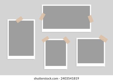 Empty photo frame collection design with adhesive tape. Photo frame templates of different sizes with shadow. Vector illustration