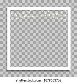 Empty Photo Frame with Light Garland Template for Media Post  in Social Network. Vector Illustration