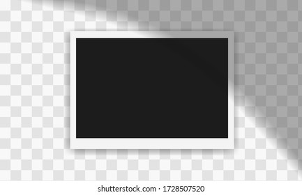 Empty photo frame mock up with shadow.  Template isolated on transparent background. Instant photo frame for social net, film, memory. Vector  illustration in retro vintage style.