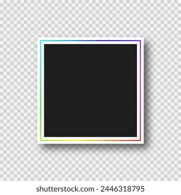 Empty photo frame with multicolored line and shadow isolated on transparent background. Realistic mockup.