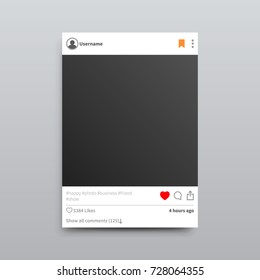 Fotograma vacío con el corazón rojo y botón marcador, varias etiquetas y muchos me gusta el vector aislado Ilustración en fondo gris.