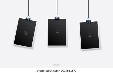 Empty photo frame set on white background. Vintage background. Vector illustration.