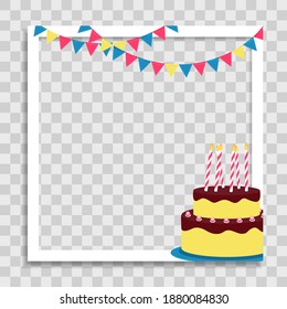 Empty Photo Frame Template with Birthday Cake for Media Post  in Social Network. Vector Illustration
