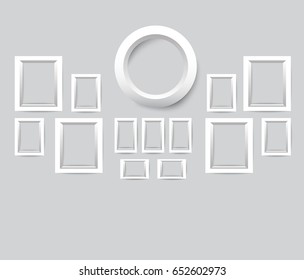 empty photo frame template set isolated on wall