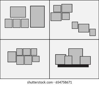 empty photo frame template, a set of four, isolated on the wall