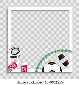 Empty Photo Frame Template with Sport Items for Media Post  in Social Network. Vector Illustration
