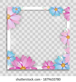 Empty Photo Frame Template with Spring Flowers for Media Post  in Social Network. Vector Illustration