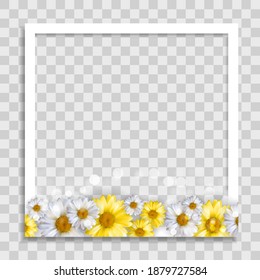 Empty Photo Frame Template with Spring Flowers for Media Post  in Social Network. Vector Illustration