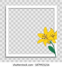 Empty Photo Frame Template with Spring Flowers for Media Post  in Social Network. Vector Illustration