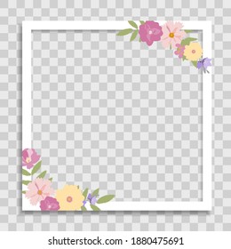 Empty Photo Frame Template with Spring Flowers for Media Post  in Social Network. Vector Illustration