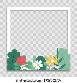 Empty Photo Frame Template with Spring Flowers for Media Post  in Social Network. Vector Illustration EPS10
