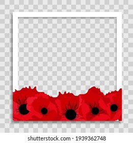 Empty Photo Frame Template with Spring poppy Flowers for Media Post  in Social Network. Vector Illustration