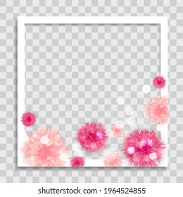 Empty Photo Frame Template with Spring Flowers for Media Post  in Social Network. Vector Illustration EPS10