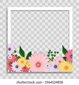 Empty Photo Frame Template with Spring Flowers for Media Post  in Social Network. Vector Illustration EPS10