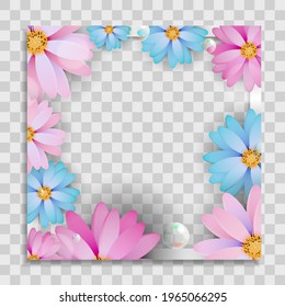 Empty Photo Frame Template with Spring Flowers for Media Post  in Social Network. Vector Illustration EPS10