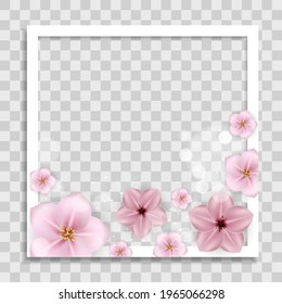 Empty Photo Frame Template with Spring Flowers for Media Post  in Social Network. Vector Illustration EPS10