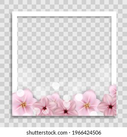 Empty Photo Frame Template with Spring Flowers for Media Post  in Social Network. Vector Illustration EPS10