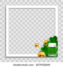 Empty Photo Frame Template St.Patrick 's Day for Media Post  in Social Network. Vector Illustration