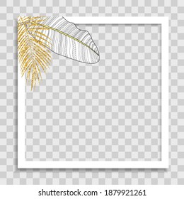 Empty Photo Frame Template with Summer Palm Leaves for Media Post  in Social Network. Vector Illustration
