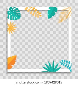 Empty Photo Frame Template with Tropical Palm Leaves for Media Post  in Social Network. Vector Illustration EPS10