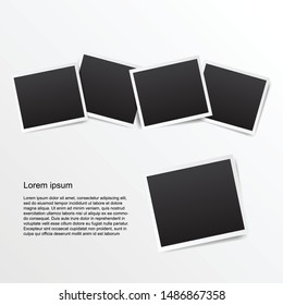 empty photo frame with white border and black rectangle element on white background. instant photo frame card mockup template decoration for design