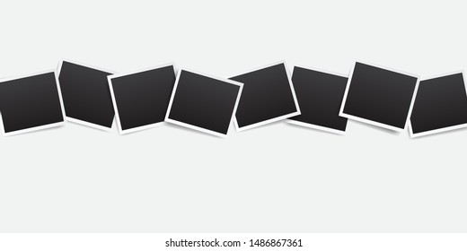 empty photo frame with white border and black rectangle element on white background. instant photo frame card mockup template decoration for design