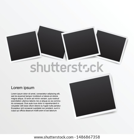 empty photo frame with white border and black rectangle element on white background. instant photo frame card mockup template decoration for design